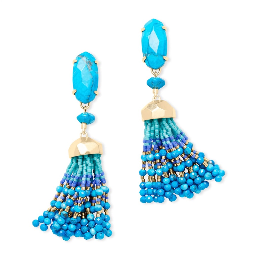 KS Dove Gold Statement Earrings In Aqua Howlite
